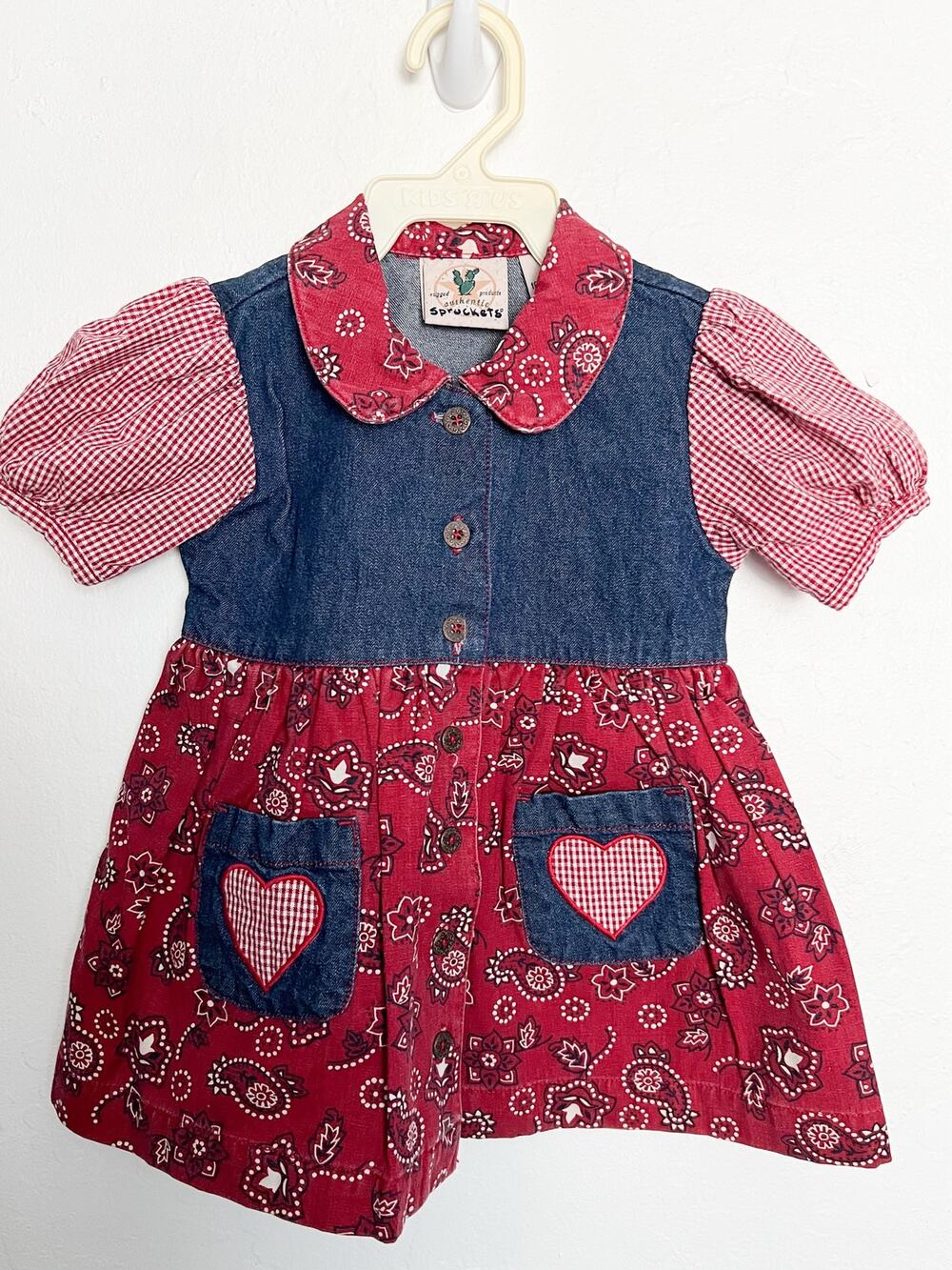 VTG Sprockets Dress Denim 18 mons Western Rodeo Bandana Button Red Blue 90s